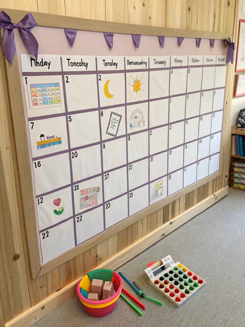 A bulletin board displaying the weekly schedule and lunch menu