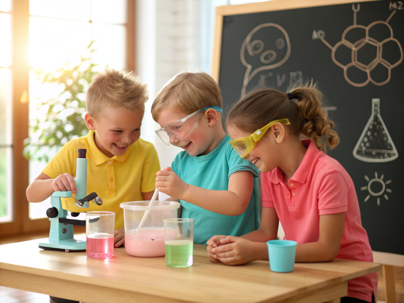 Students working on a science project at a table