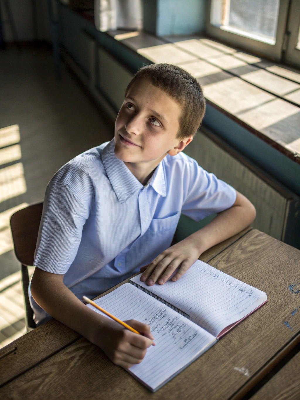 A student focused on writing at their desk